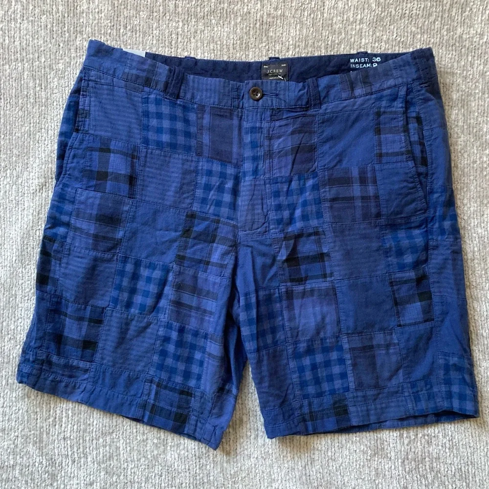 J.Crew Men’s Patchwork Plaid Shorts in Navy Blue